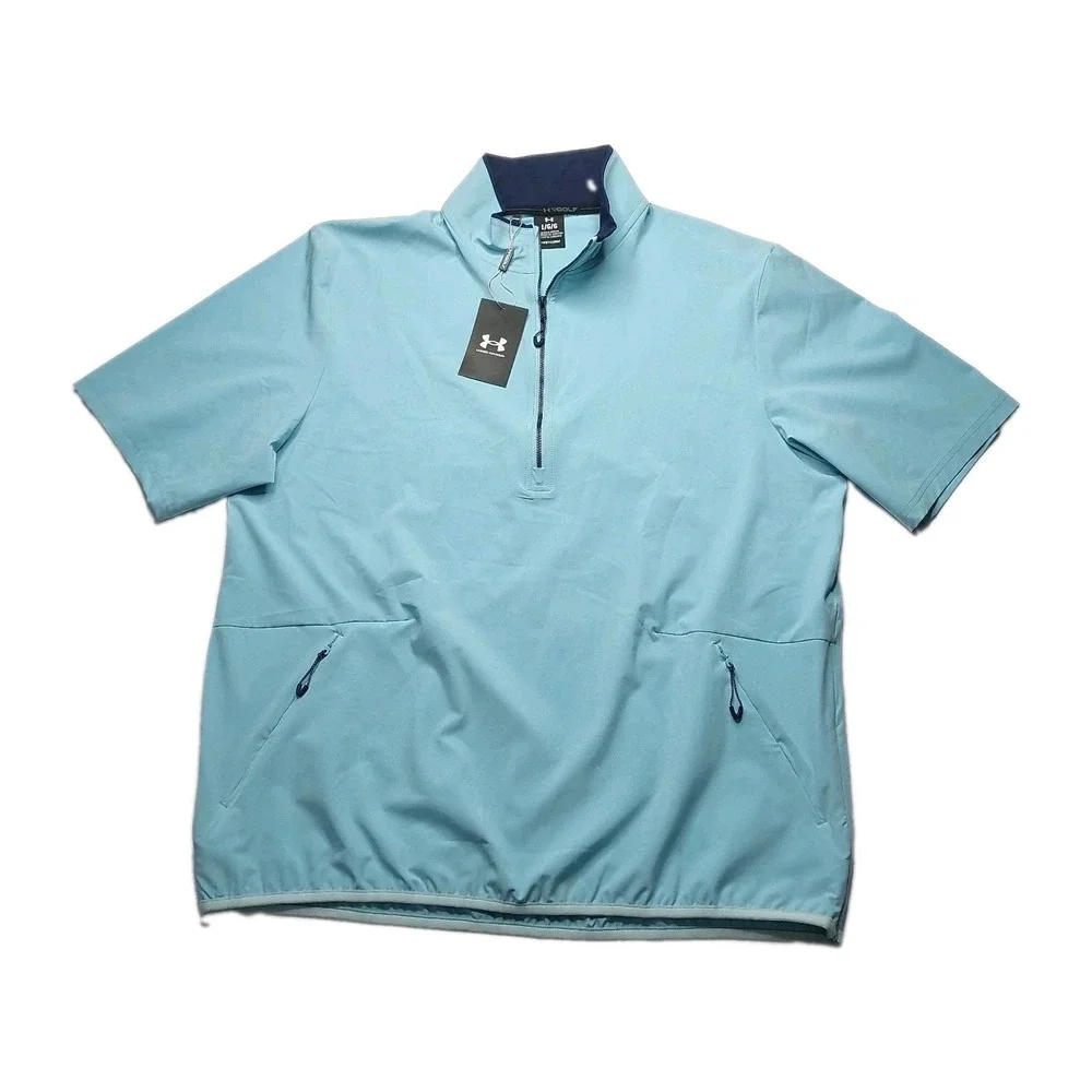 Under Armour Storm Golf Pullover Large Half Zip Short Sleeve Top Light Blue
